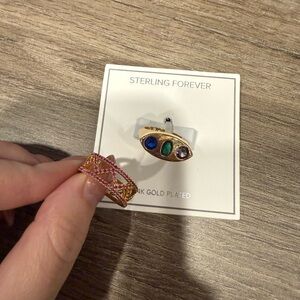 Sterling Silver 14K Gold Plated Rings with Multicolor Stones